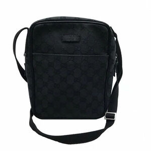 Gucci Shoulder bag White gold Canvas Pigskin Black